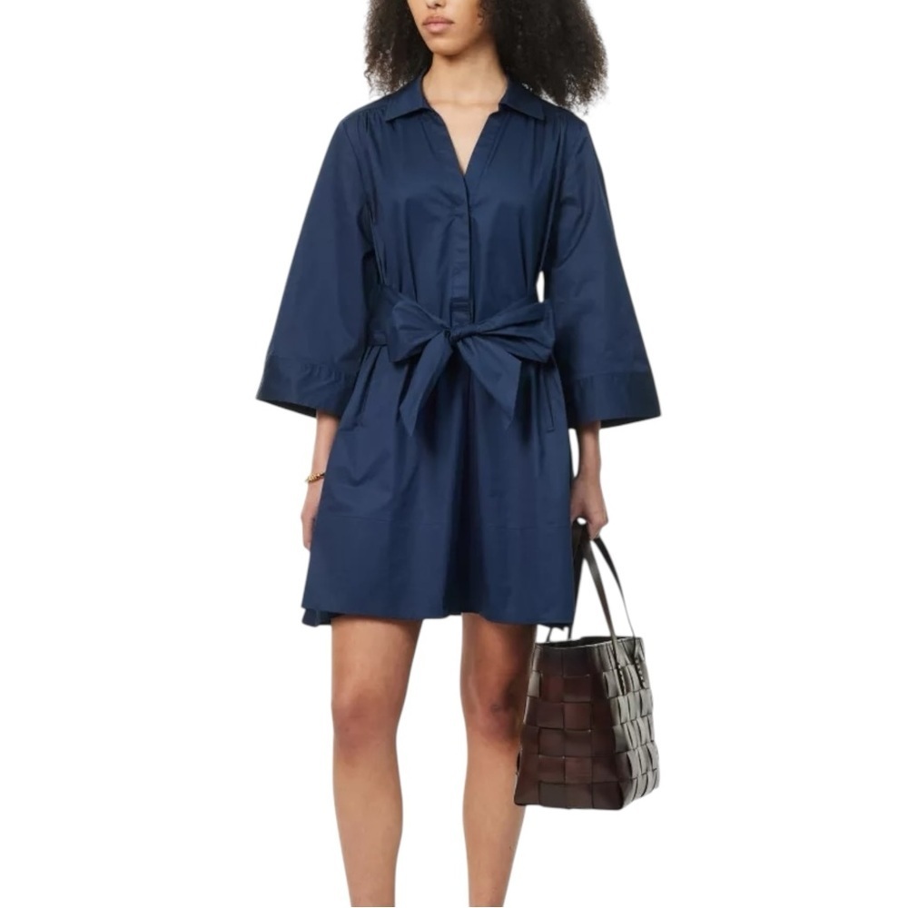 ME+EM‎ NWT Belted Cotton Poplin Swing Dress in Navy Eclipse 14